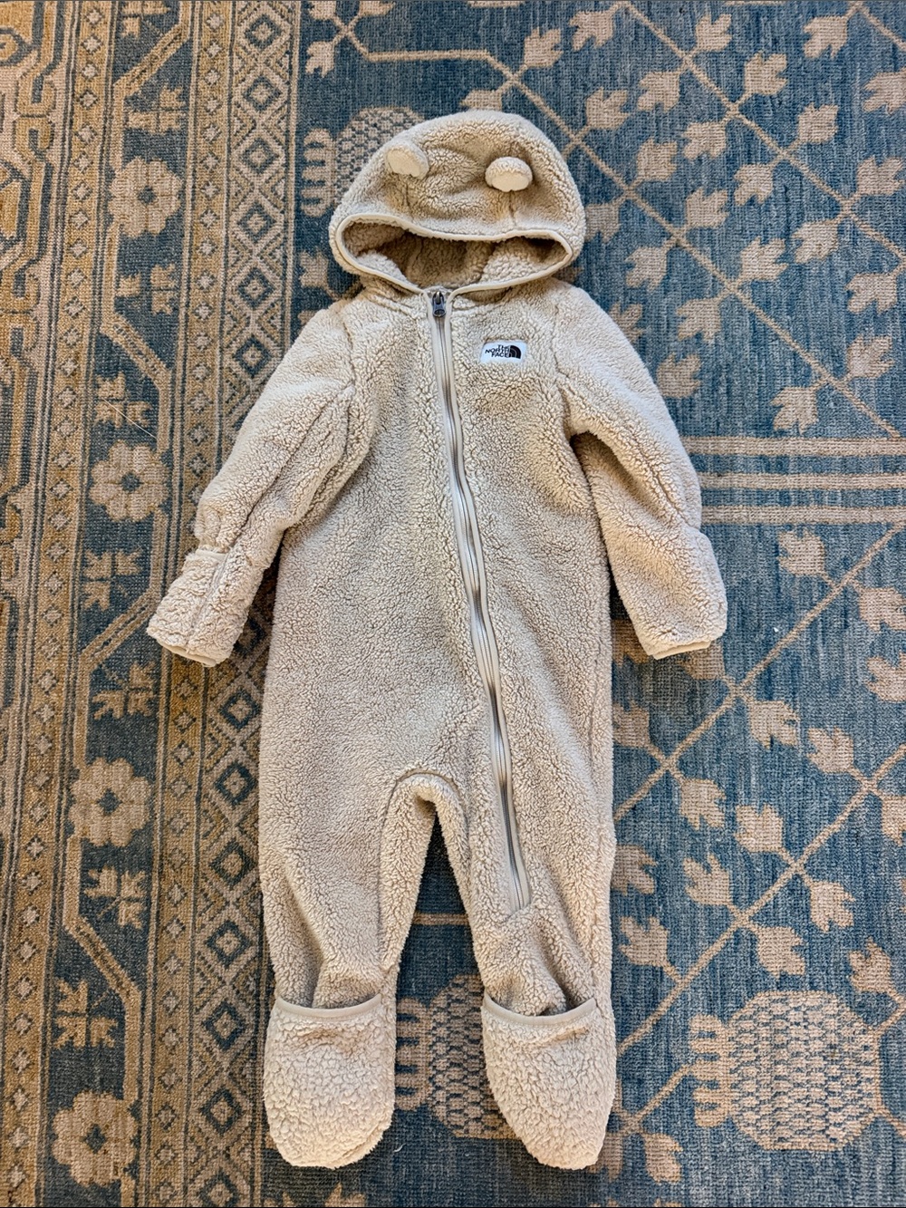 The North Face Cream Sherpa One-Piece Footed Bunting with Hood